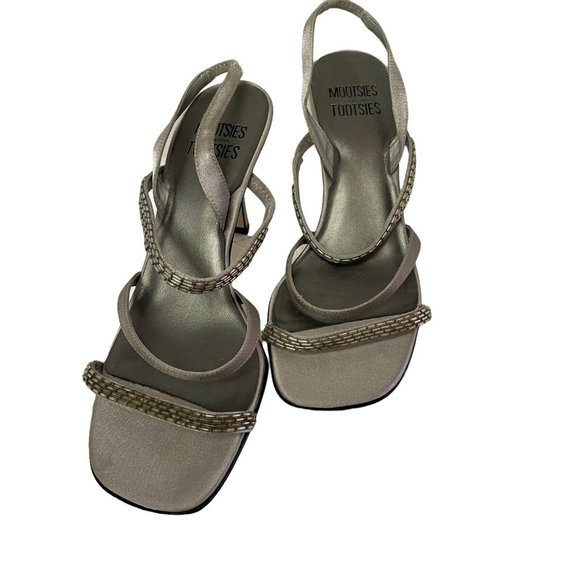Mootsies Tootsies Collection Women Size 9 High 2" Heel Shoes Silver Open Toe - Picture 1 of 12